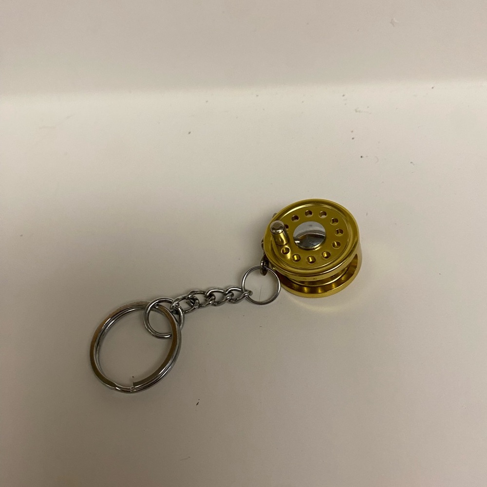 Fly Fishing Reel Model Mini Reel Keychain Key Ring Novelty Gift Golden